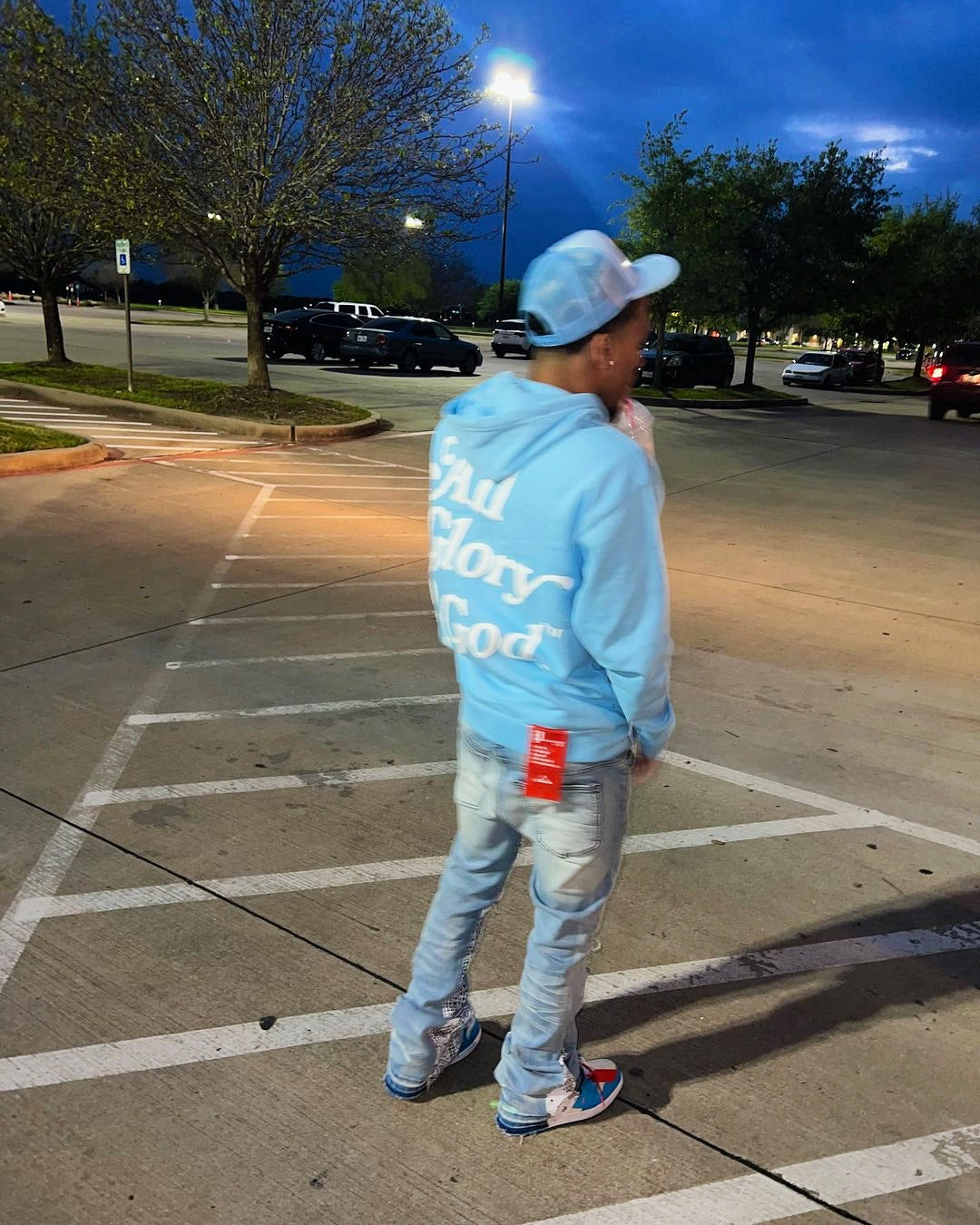Christian Apparel: All Glory To God ‘Cloud Puff’ Hoodie in Sky Blue featuring a cloud-inspired design. Perfect for Christian hoodies, Christian streetwear, and Christian athletic wear, blending faith, style, and comfort.