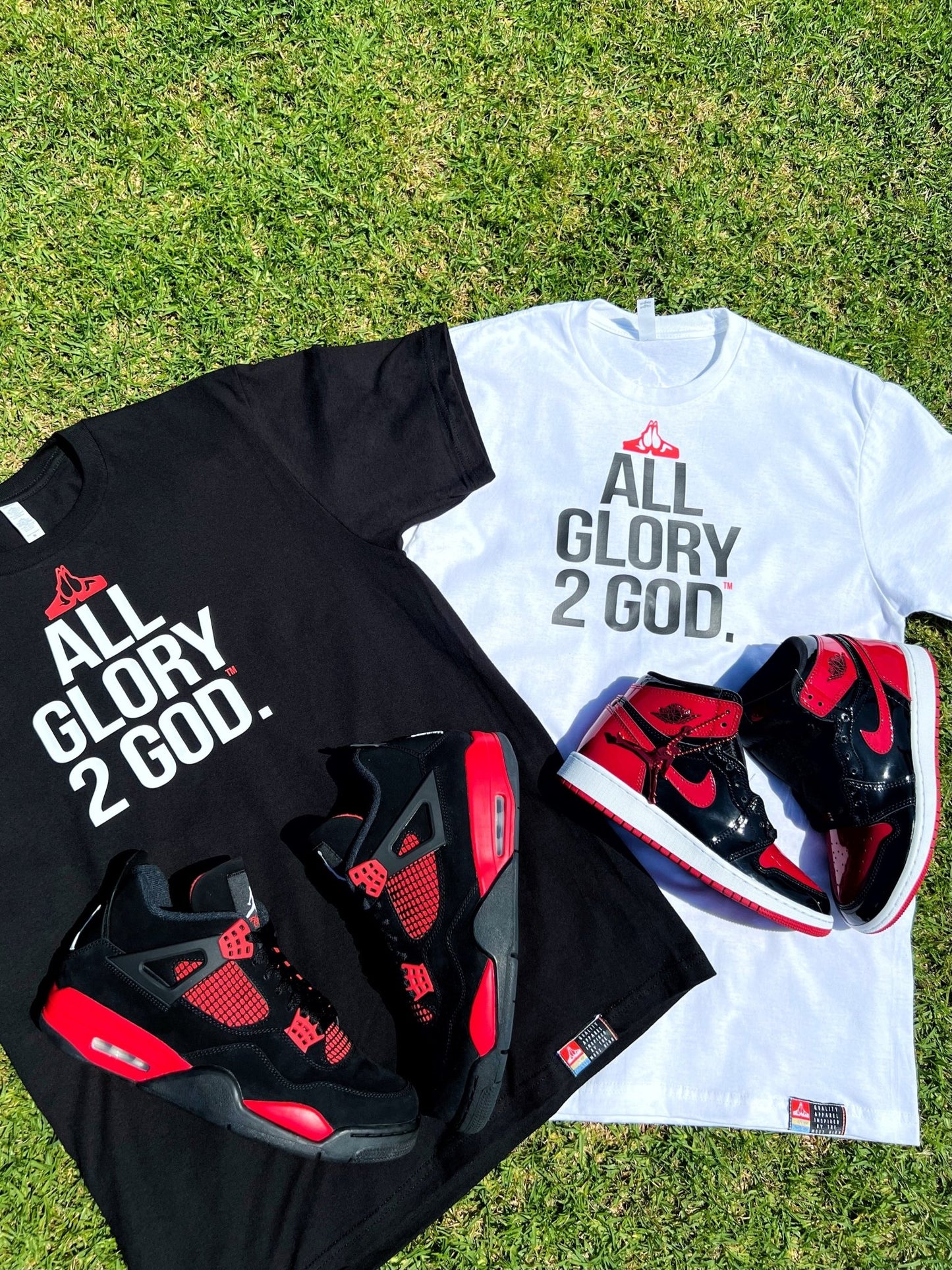 Christian Apparel: All Glory To God ‘Classic’ T-Shirt in Black or White featuring bold lettering. Perfect for Christian t-shirts, Christian streetwear, and Christian athletic wear fans seeking faith-inspired style and comfort.