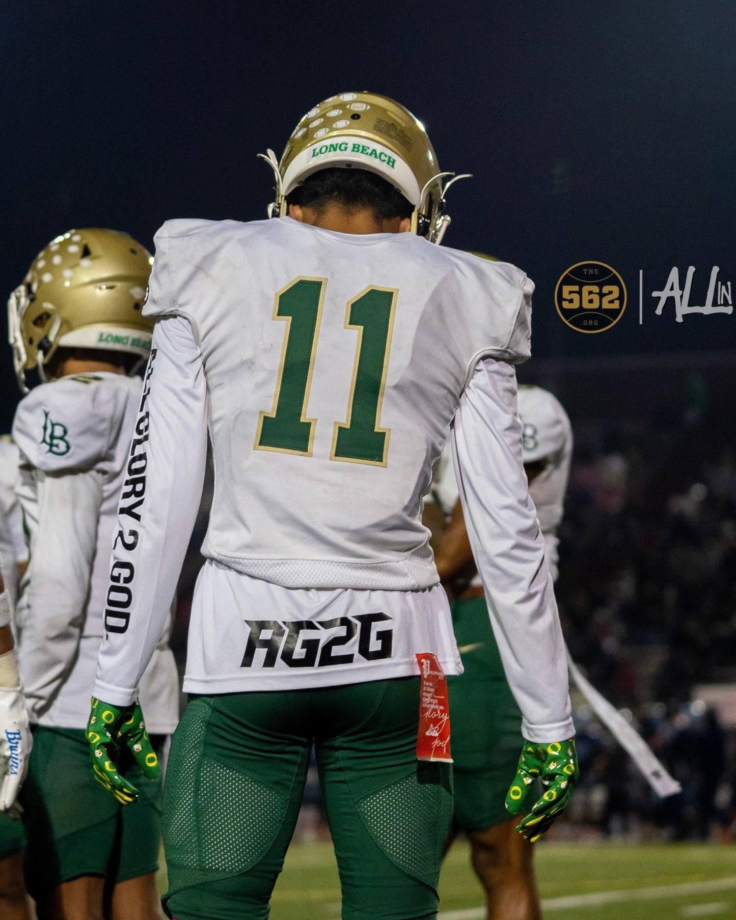 Christian Apparel: All Glory To God ‘Uni’ FlyFit Long Sleeve in White with football uniform, bold lettering, and Philippians 4:13. Perfect for Christian Long Sleeve T-Shirts, Christian athletic wear, and Christian streetwear.