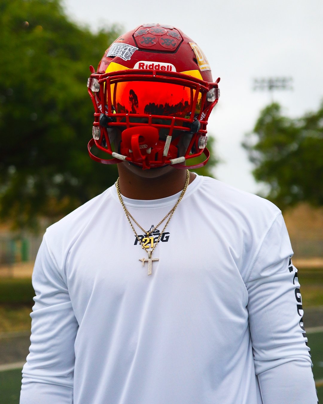 Christian Apparel: All Glory To God ‘Uni’ FlyFit Long Sleeve in White with football uniform, bold lettering, and Philippians 4:13. Perfect for Christian Long Sleeve T-Shirts, Christian athletic wear, and Christian streetwear.