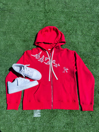 Red Iced Out Flocka Doves FlyFleece Zip-Up Hoodie - All Glory To God @AG2G | Christian Hoodies