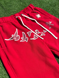 Red Iced Out Flocka Doves FlyFleece Flared Pants - All Glory To God Apparel @AG2G | Christian Apparel