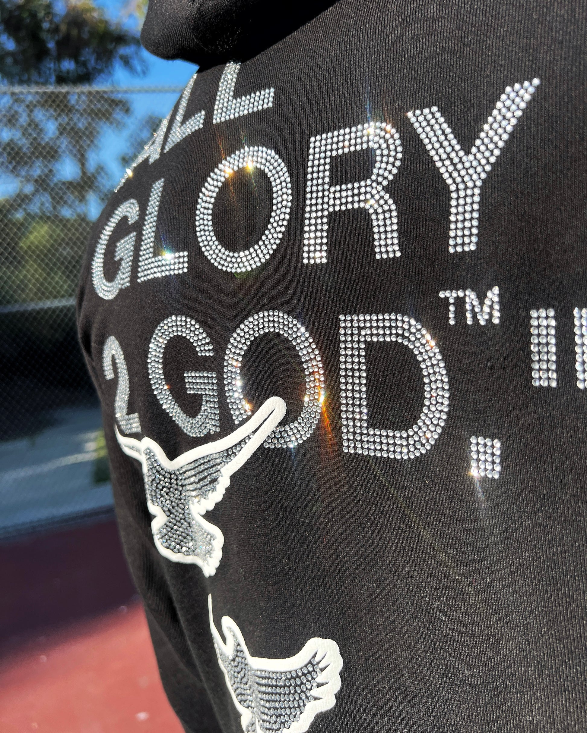 Black Iced Out Flocka Doves FlyFleece Zip-Up Hoodie - All Glory To God @AG2G | Christian Hoodies