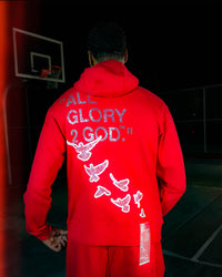 Red Iced Out Flocka Doves FlyFleece Zip-Up Hoodie - All Glory To God @AG2G | Christian Hoodies