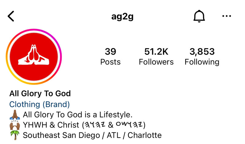 agtg  All glory to god Instagram - Christian clothing brand