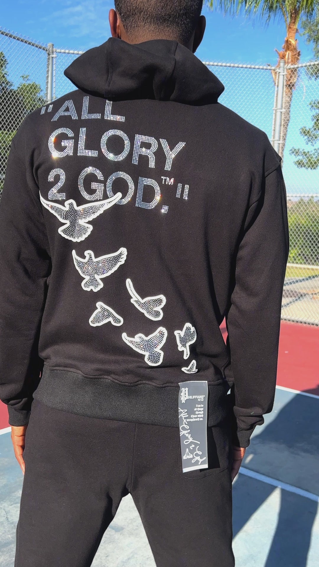 Black Iced Out Flocka Doves FlyFleece Flared Pants - All Glory To God Apparel @AG2G | Christian Apparel