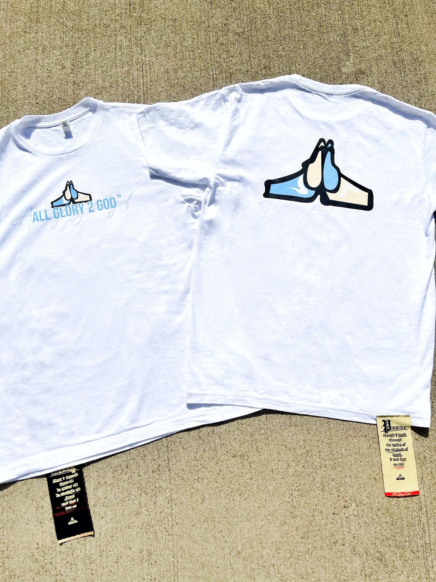 White / Baby Blue TwoToned Designer HangTag Tee - All Glory To God Apparel @AG2G | Christian t shirts 